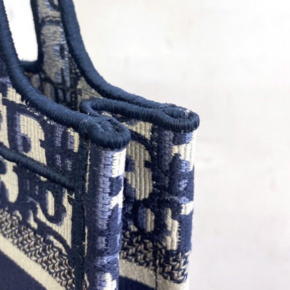 Authentic CHRISTIAN DIOR Logo OBLIQUE Mini Hand Bag Canvas Navy Blue Italy - Picture 14 of 16